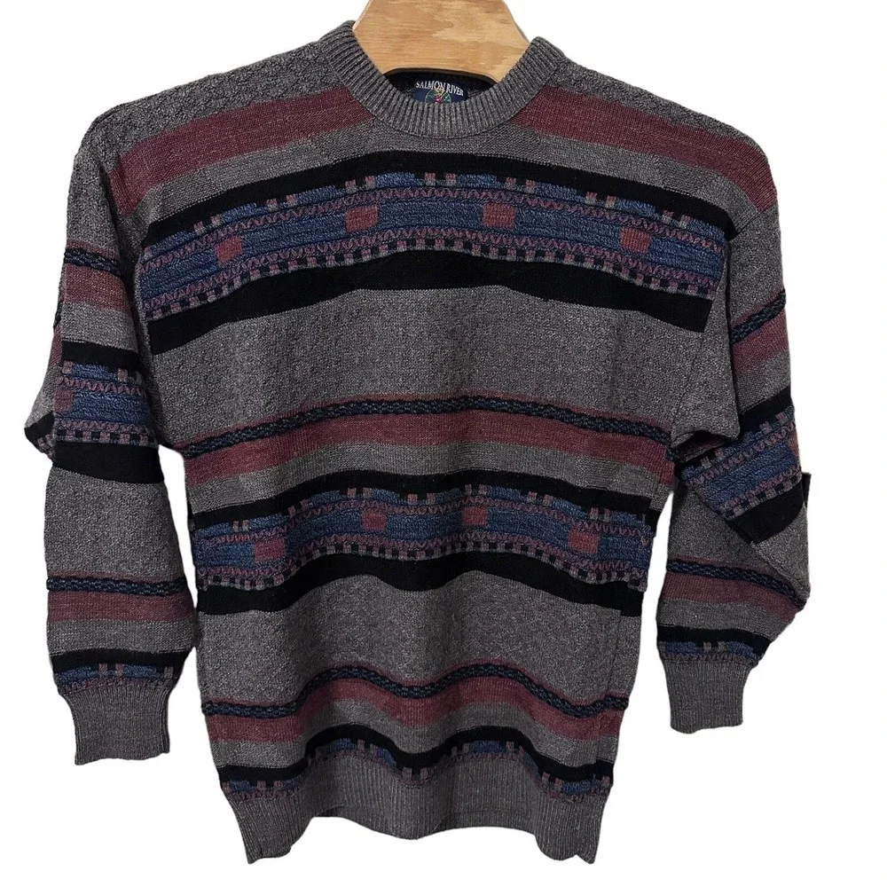 VINTAGE MENS XL SALMON RIVER TRADERS ACRYLIC WOOL SWEATER 90S EMO‎ DAD RETRO